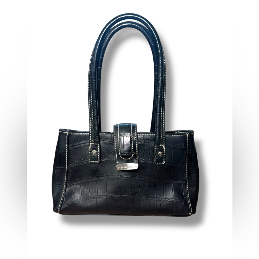 Liz Claiborne Black Croc-Embossed Shoulder Vintage‎ Satchel GVC